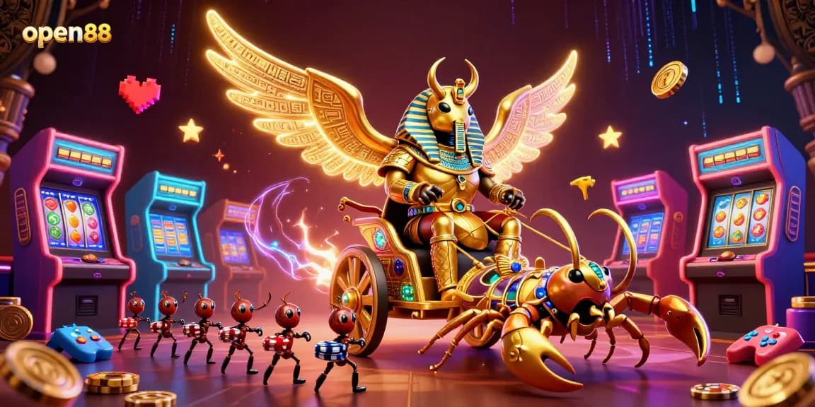 Engage with open88's thrilling slot games featuring vibrant 3D characters and casino elements.