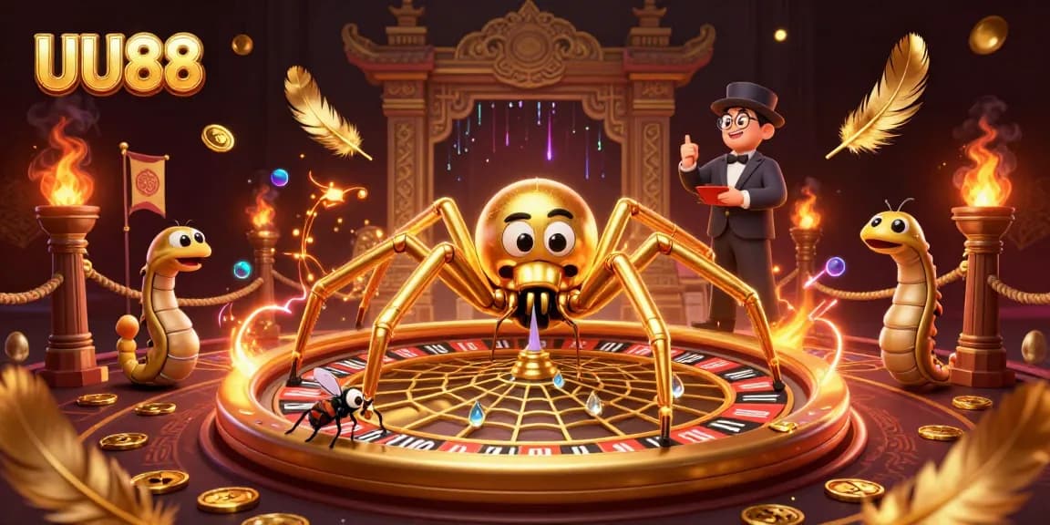 Engage in thrilling bets at UU88 with a vibrant casino scene showcasing a roulette wheel web.