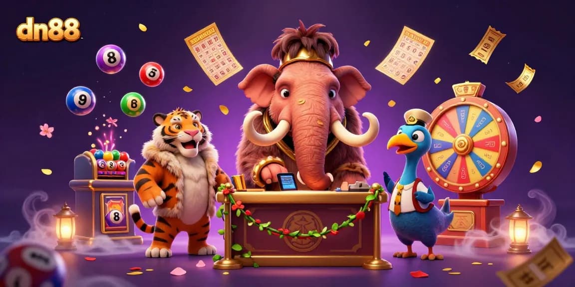 Join the excitement at dn88 with a vibrant casino scene featuring unique characters and thrilling elements.
