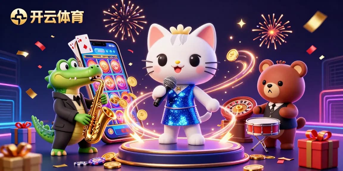 Experience exciting gaming fun with 开云体育 as a 3D jazz-singer cat performs on stage surrounded by vibrant casino elements.