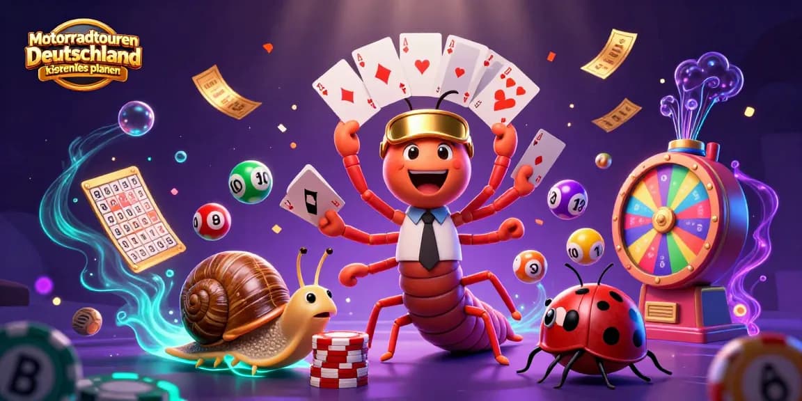 Engage in Motorradtouren Deutschland kostenlos planen with an optimistic snail high-roller and animated dealer scene.