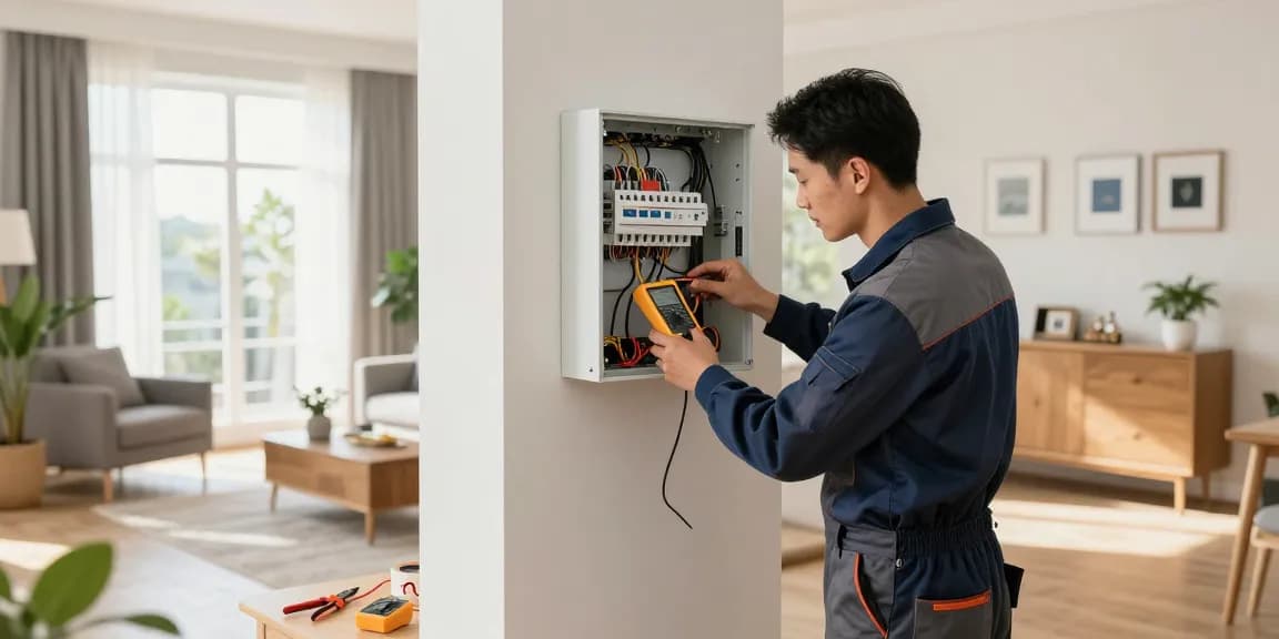EB Elektrotechnik bei der professionellen Elektroinstallation in modernem Wohnraum.