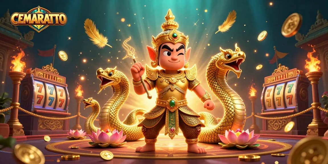 CEMARATOTO offers an immersive online casino experience with vibrant slot reels and exciting gaming elements.