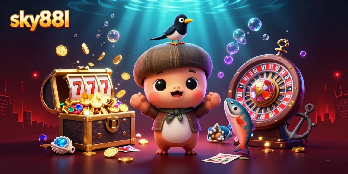 Experience thrilling games at sky88l with playful characters and vibrant casino elements.