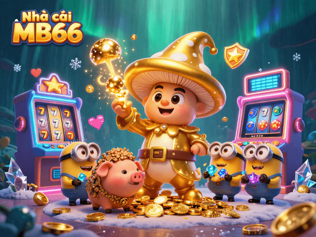 Engage with Nhà cái MB66 by spinning vibrant slot machines amidst golden treasures and magical characters.