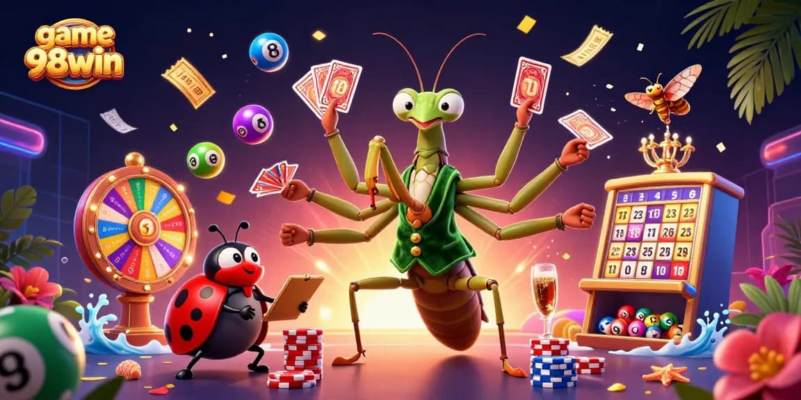 Engage in the thrilling game 98win with vibrant lottery elements and dynamic casino scene.