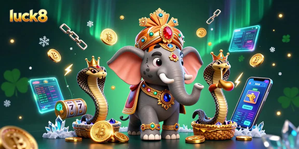 Experience thrilling gambling excitement with luck8's vibrant 3D casino scene featuring an ornate elephant and tiger.