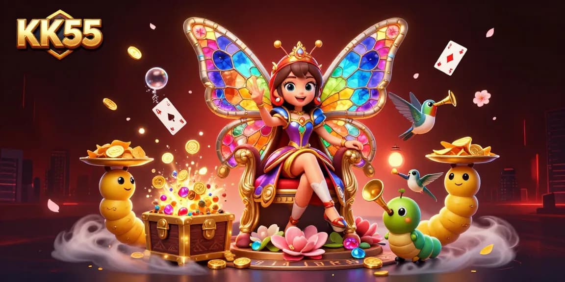 Experience thrilling wins at KK55 with our vibrant 3D casino illustration featuring fantasy elements.