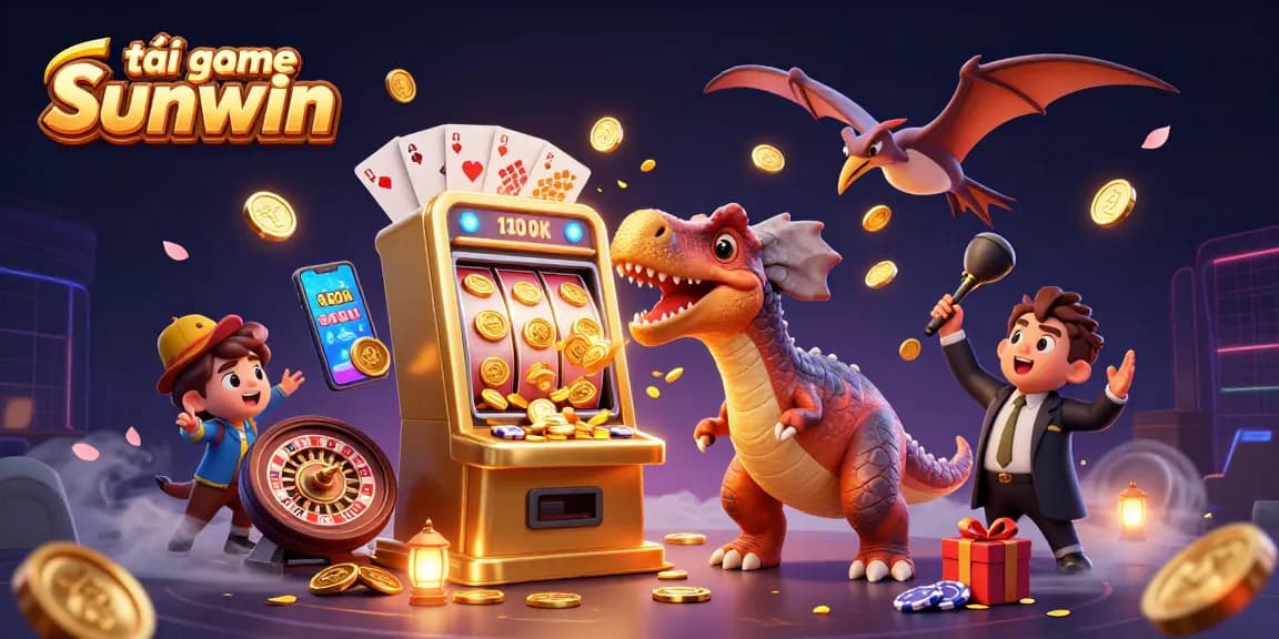 Catch the excitement with tải game sunwin as a dinosaur hits the jackpot at a vibrant casino scene.