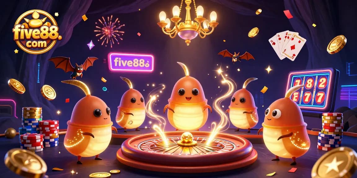 Experience thrilling gaming at five88. com with glowworms illuminating a vibrant casino scene.