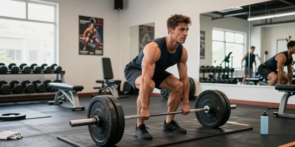 Ein Bodybuilder im Steroidshop hebt Gewichte für optimale Muskelentwicklung.