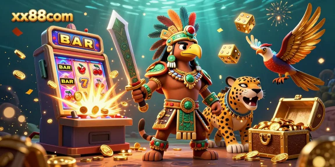 Win big with xx88com's exciting slot machine jackpots surrounded by vibrant casino elements.