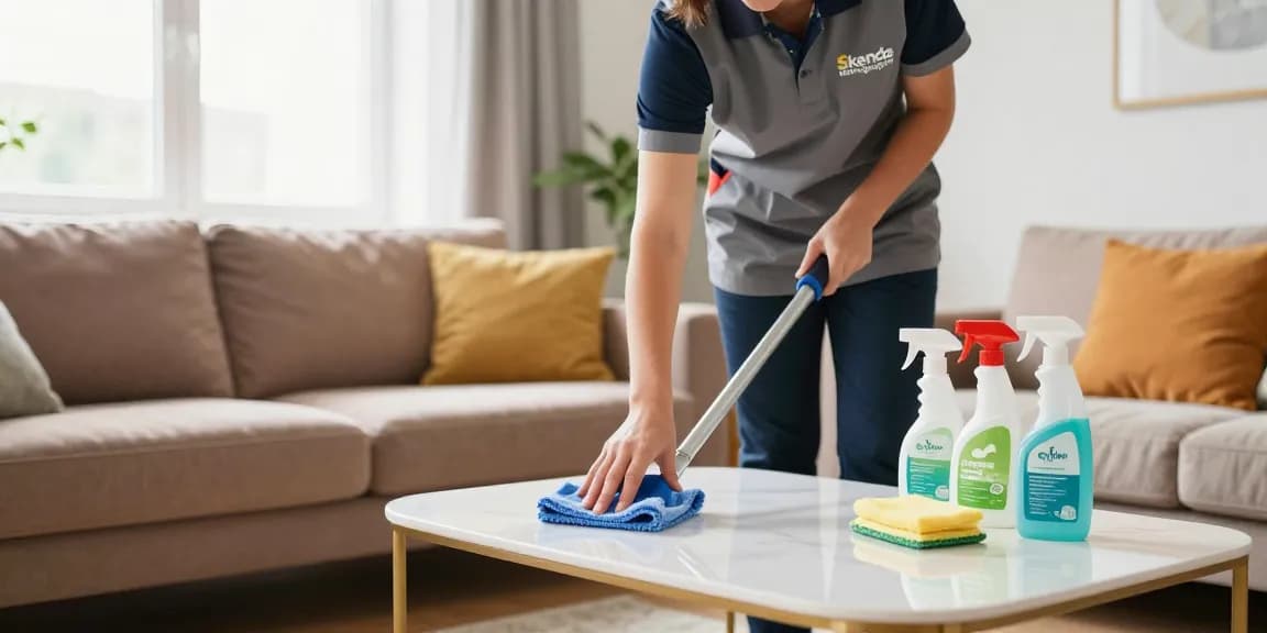 Professional cleaner performing wohnungsreinigung solothurn in a bright, inviting living room.