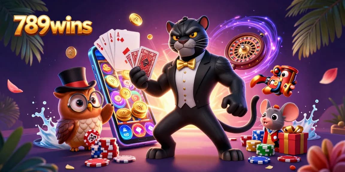 Experience thrilling gameplay action at 789wins with an elegant black panther dealer, owl with chips, and lucky mouse!