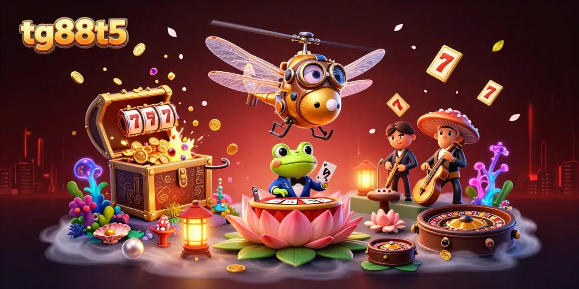 Engage in thrilling gameplay at tg88t5 with a vibrant 3D casino scene featuring quirky characters and dynamic elements.