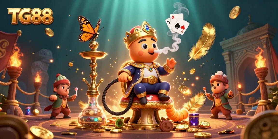 TG88 captivates players with a vibrant scene of a hookah-master and casino elements.