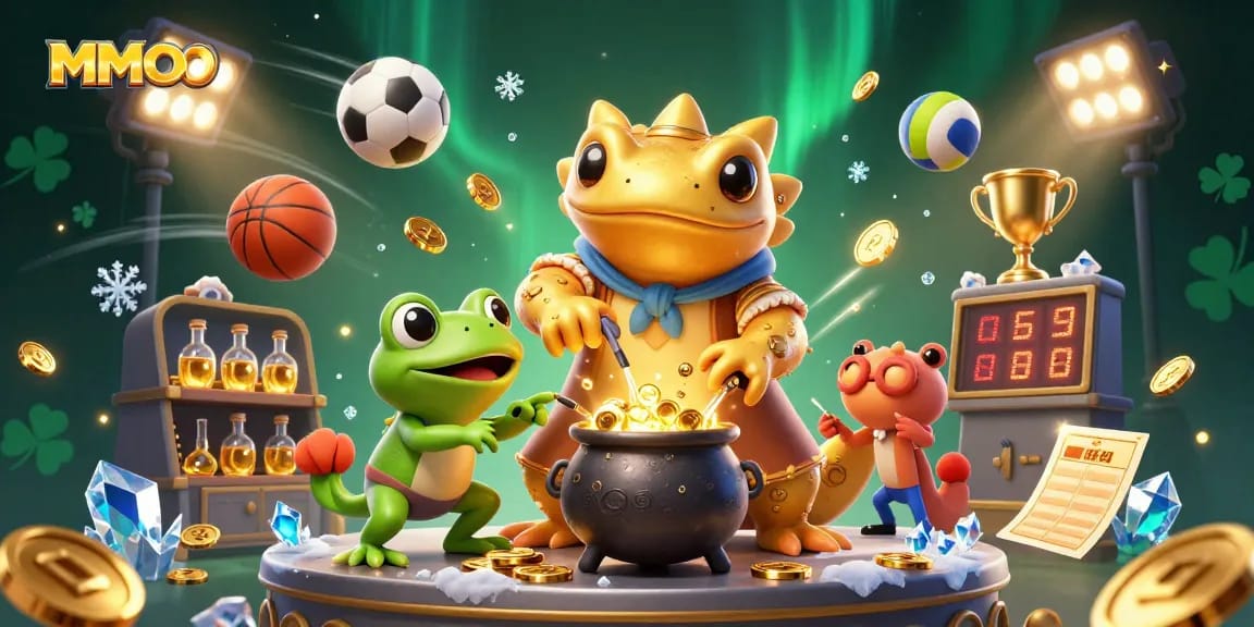 Experience the magic of MMOO as the giant salamander alchemist creates gold coins in a casino-themed scene.