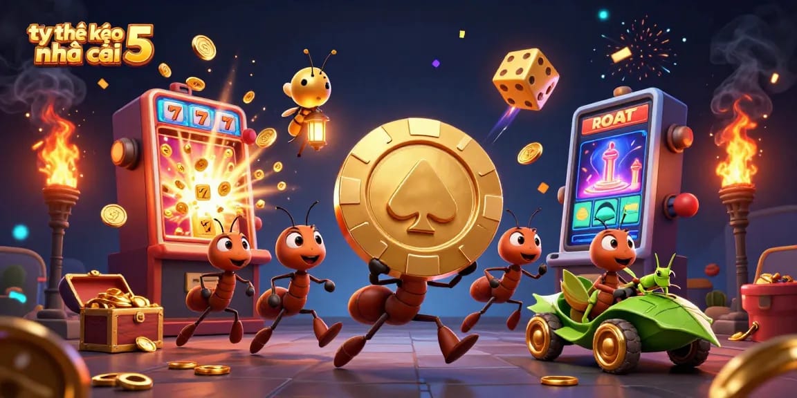 Engage with tỷ lệ kèo nhà cái 5 as ants orchestrate a heist amid a vibrant jackpot scene.