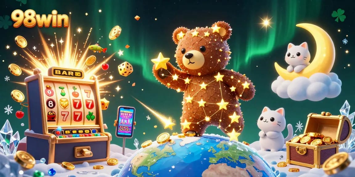 Experience the thrill of 98win with a vibrant casino scene filled with coins and gaming excitement.