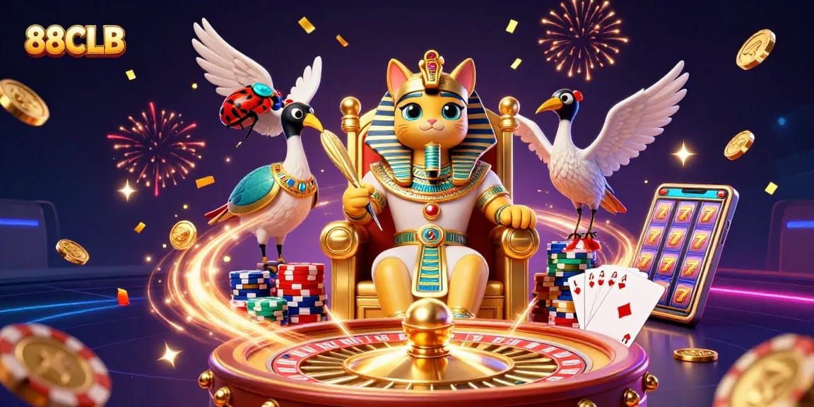 Experience thrilling gaming at 88CLB with royal symbols and vibrant casino elements.