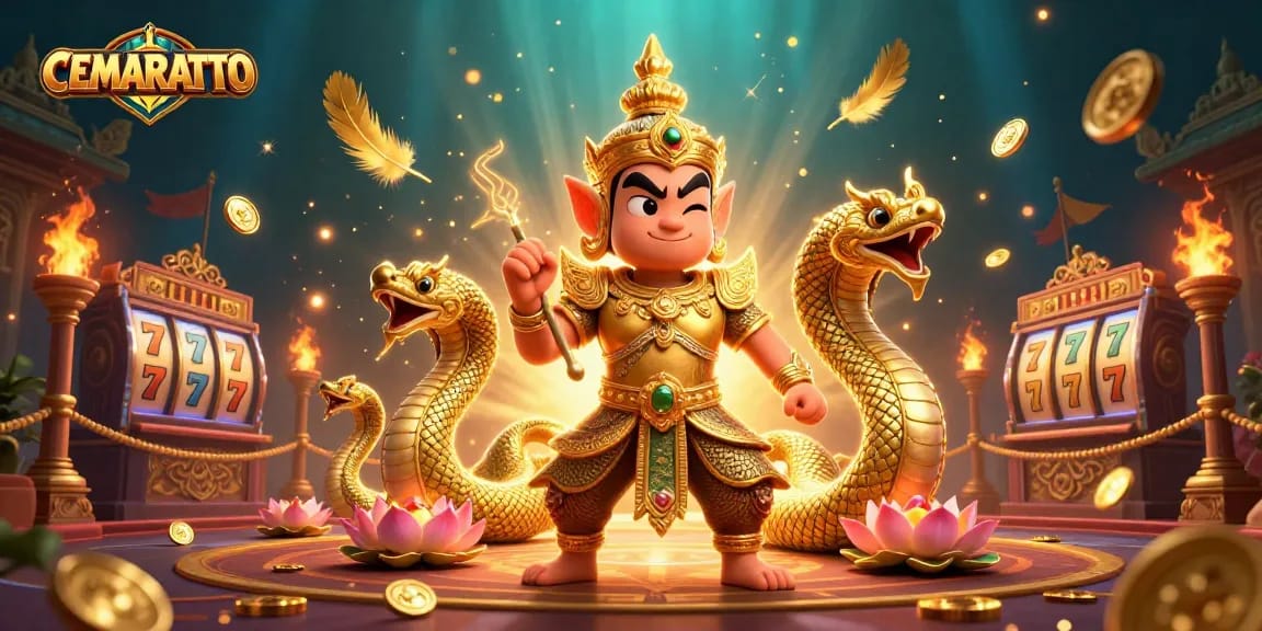 CEMARATOTO offers an immersive online casino experience with vibrant slot reels and exciting gaming elements.