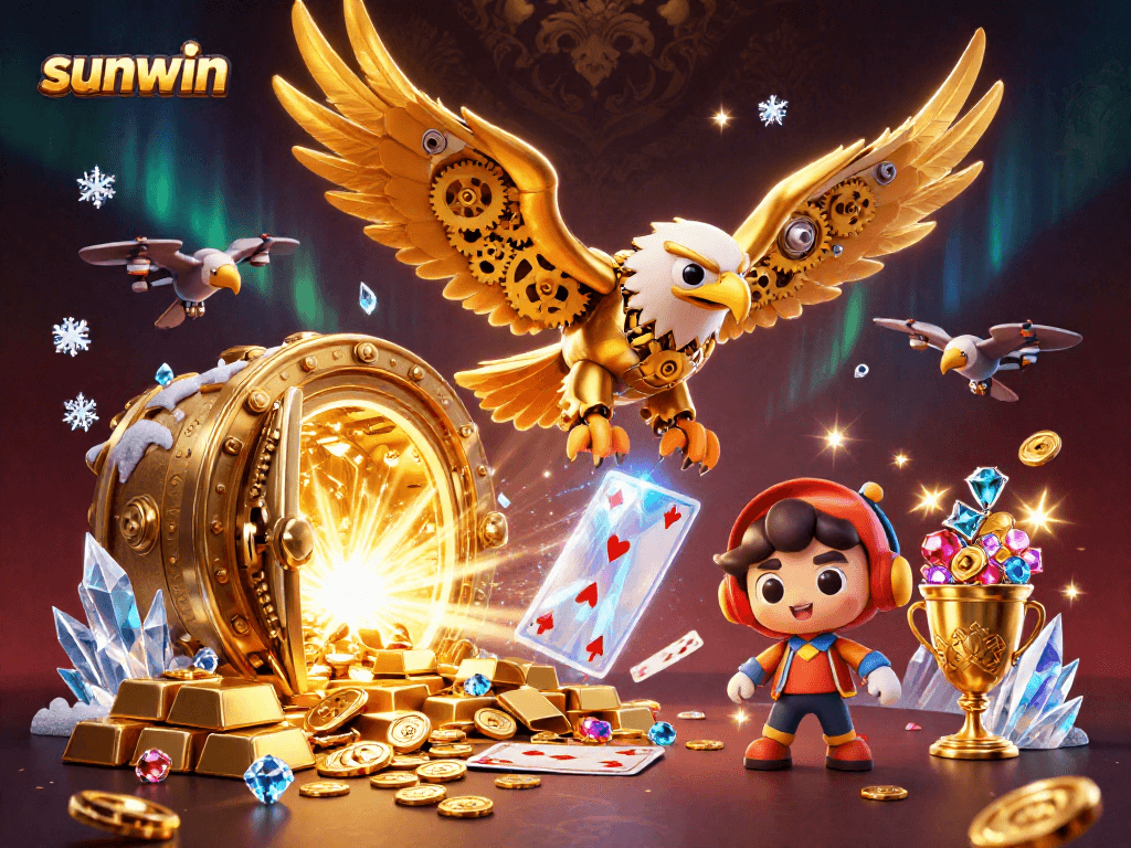 Engage in thrilling gameplay with Sunwin's casino offerings, featuring vibrant 3D elements and golden treasures.