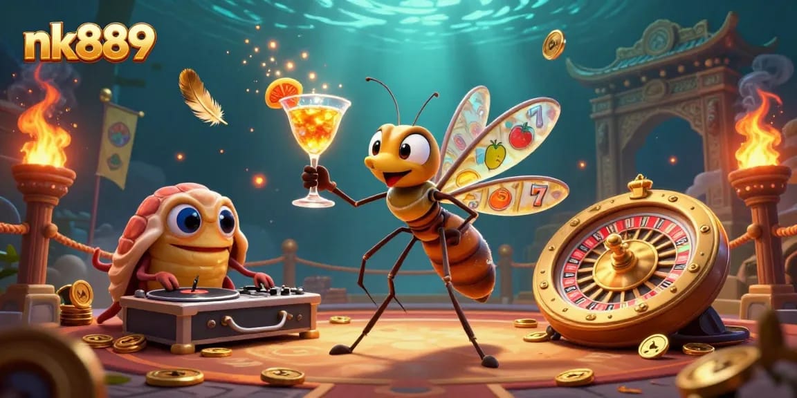 Experience the exciting atmosphere of nk889's casino with characters and vibrant gambling elements.