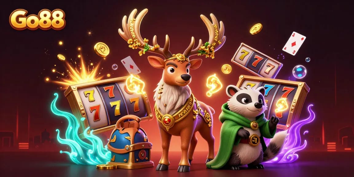 Experience thrilling gaming action at Go88 with vibrant symbols and characters!