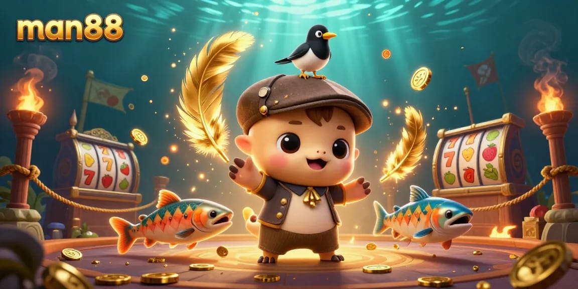 man88 promotes casino excitement with Nessie, magpie, and tartan salmon during gameplay