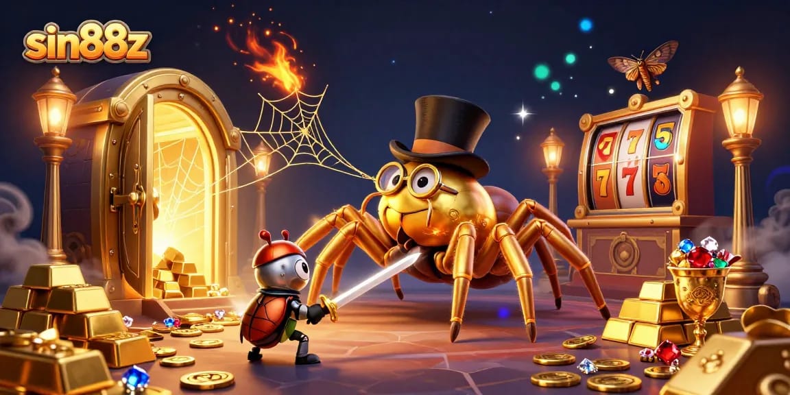 Sin88z captures thrilling casino adventures in a vibrant, lively 3D illustration