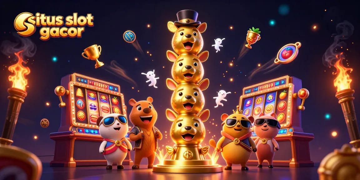 Spark excitement with situs slot gacor as the cartoon golden totem pole and slot reels create a thrilling gambling illustration.