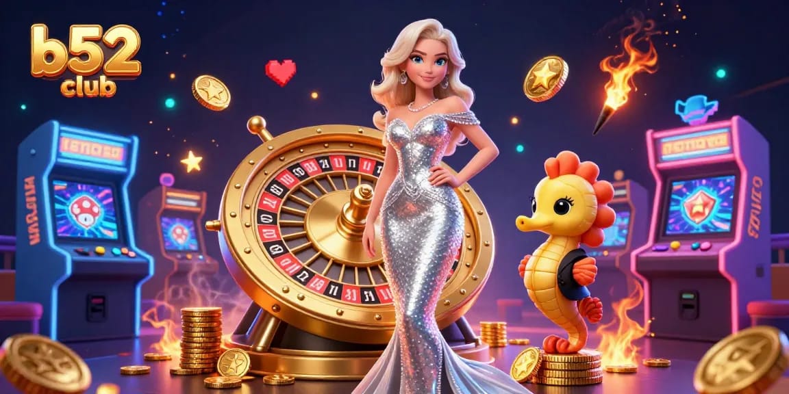 B52 club showcases an exciting roulette scene with a glamorous mermaid and vibrant game elements.
