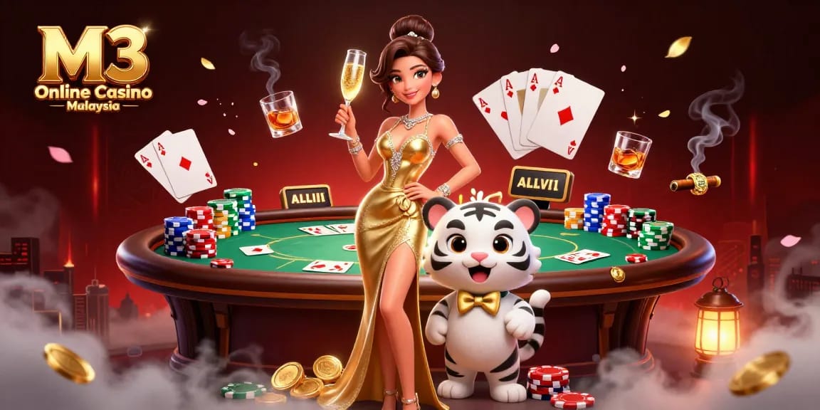 M3 Online Casino Malaysia elevates your gaming with vibrant casino action featuring poker chips and a lucky charm.