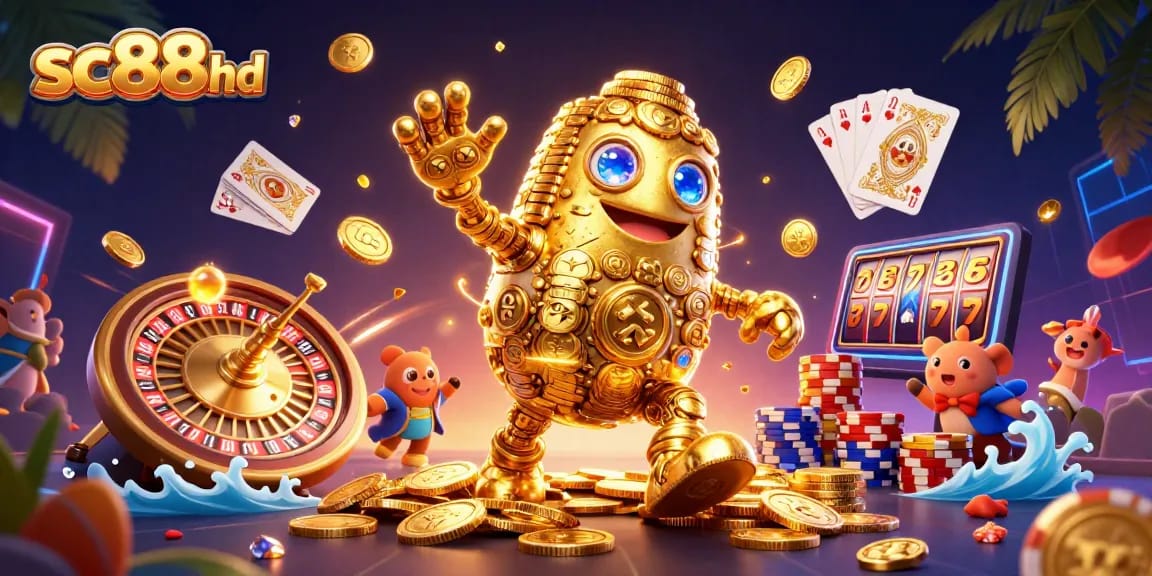 Spin the reels with sc88hd's vibrant gaming scene featuring colorful characters and casino elements.