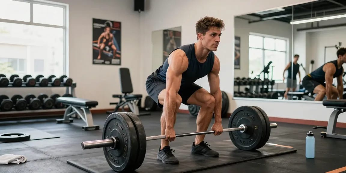 Ein Bodybuilder im Steroidshop hebt Gewichte für optimale Muskelentwicklung.