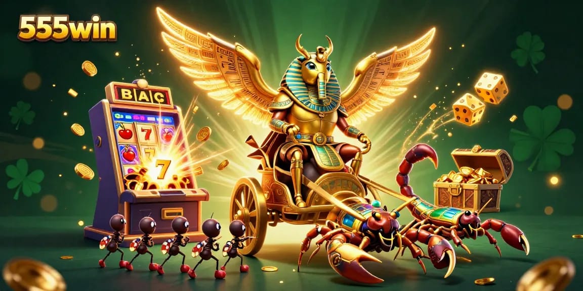 Experience thrilling gambling excitement with 555win in a dynamic casino scene featuring a massive slot machine.