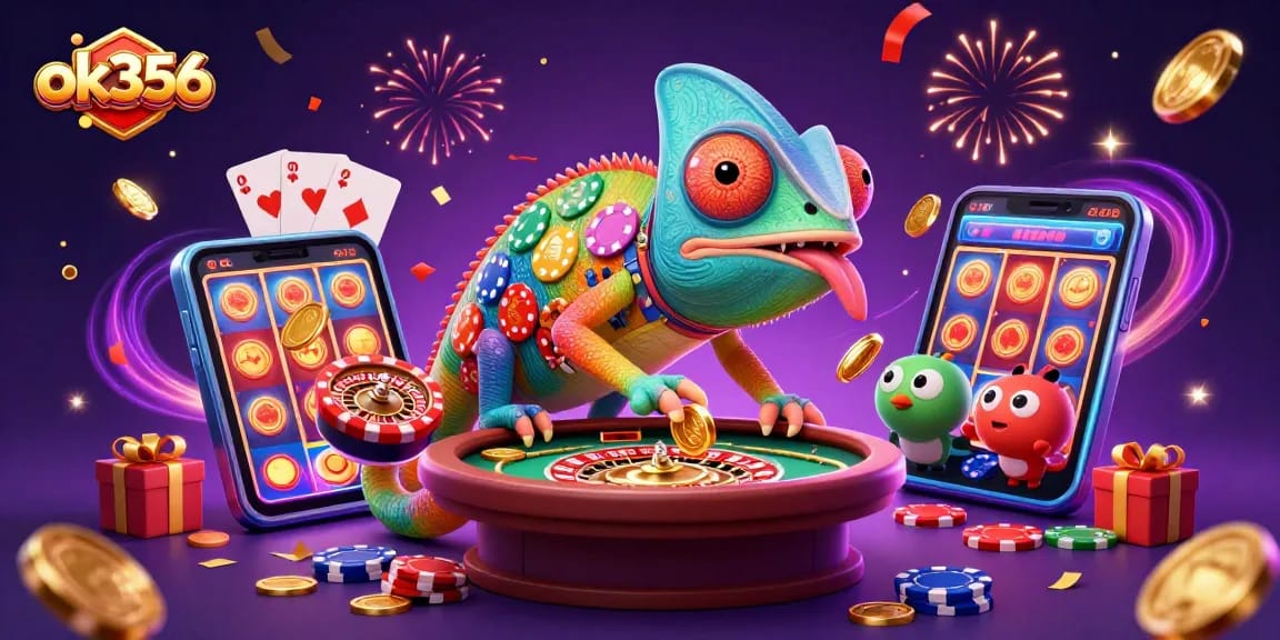 Experience winning thrills with ok356 at a vibrant casino scene featuring games and gold rewards.