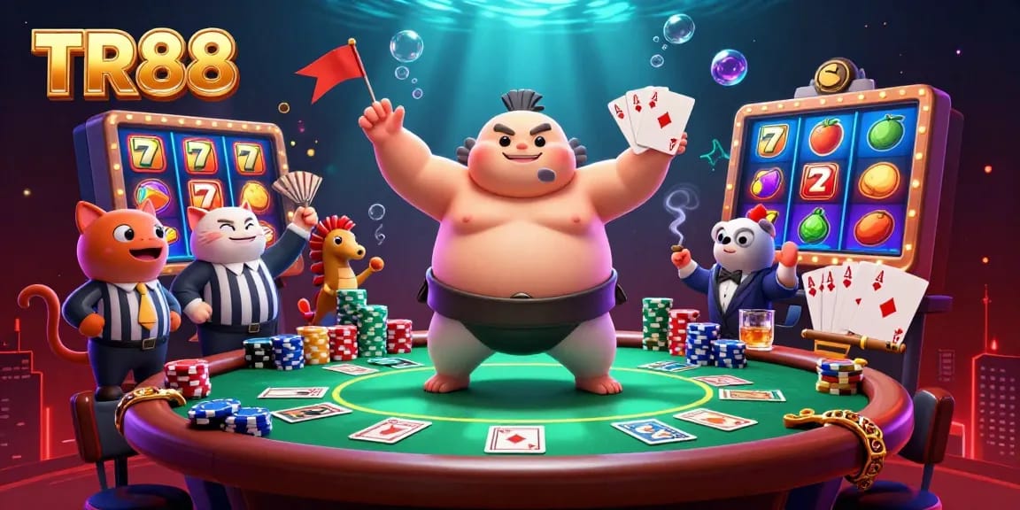 TR88 showcases a lively underwater casino scene with a blowfish, catfish referee, and fun slot elements.