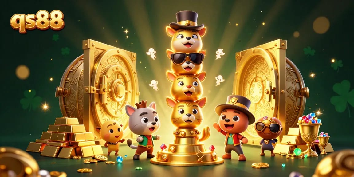 Experience thrilling gameplay at qs88, featuring a dazzling casino totem with vibrant treasures.