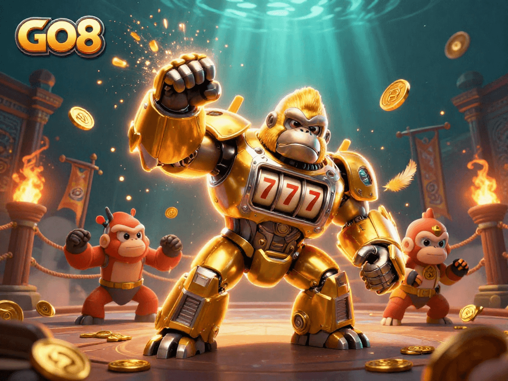 Experience thrilling gameplay with GO8 in this vibrant casino-themed 3D illustration showcasing exciting gambling elements.