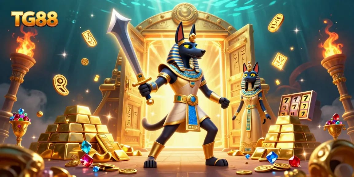 Experience TG88's vibrant 3D casino scene filled with treasures and captivating elements.