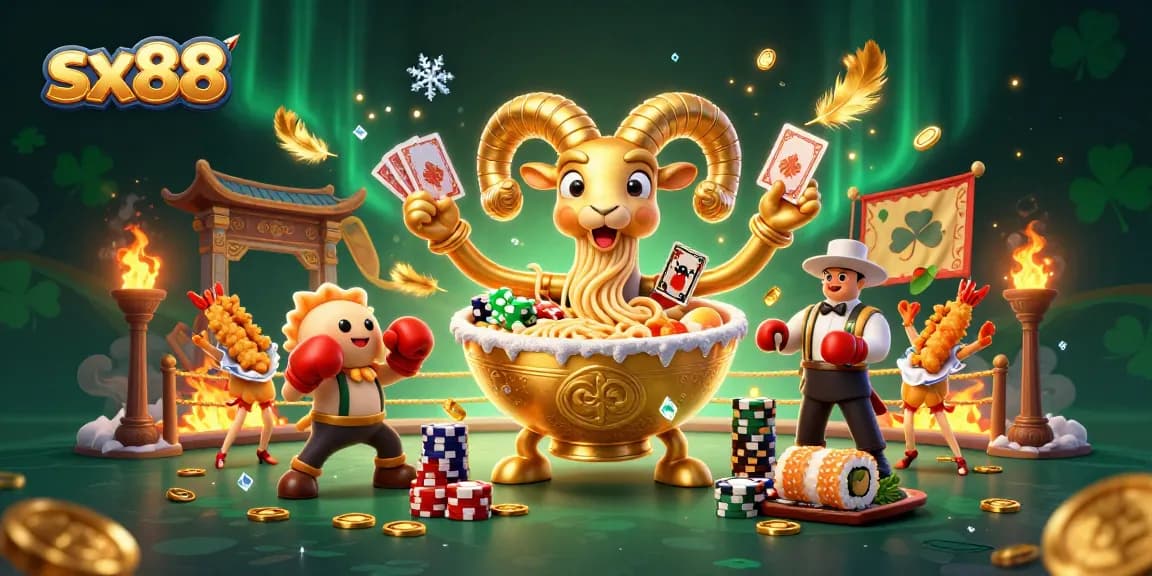 SX88's dynamic gambling scene featuring unique characters stacking chips and dealing cards in a vibrant 3D casino