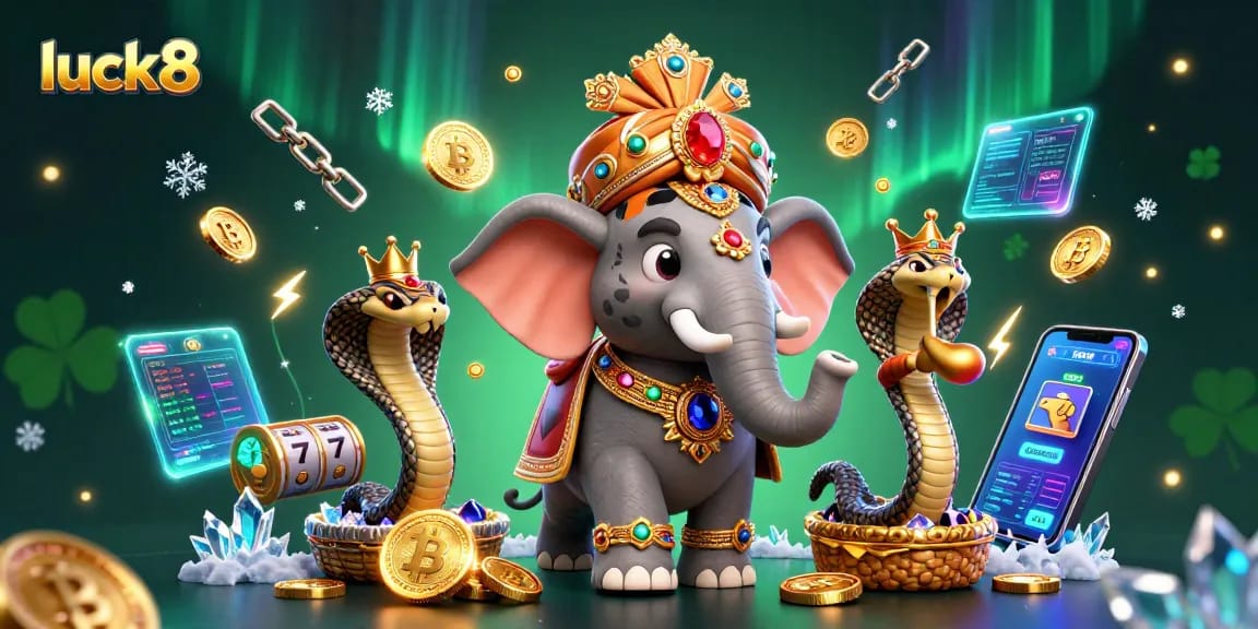 Experience thrilling gambling excitement with luck8's vibrant 3D casino scene featuring an ornate elephant and tiger.