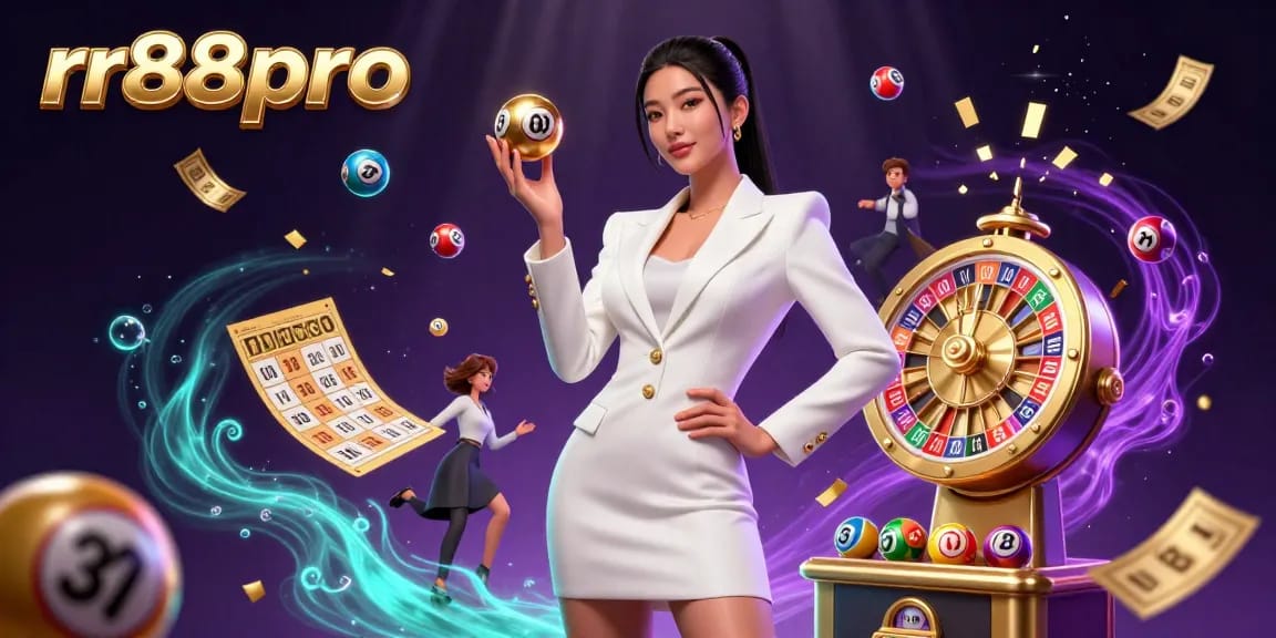Experience thrilling gameplay with rr88pro, showcasing an exquisite Asian woman amidst vibrant casino elements.