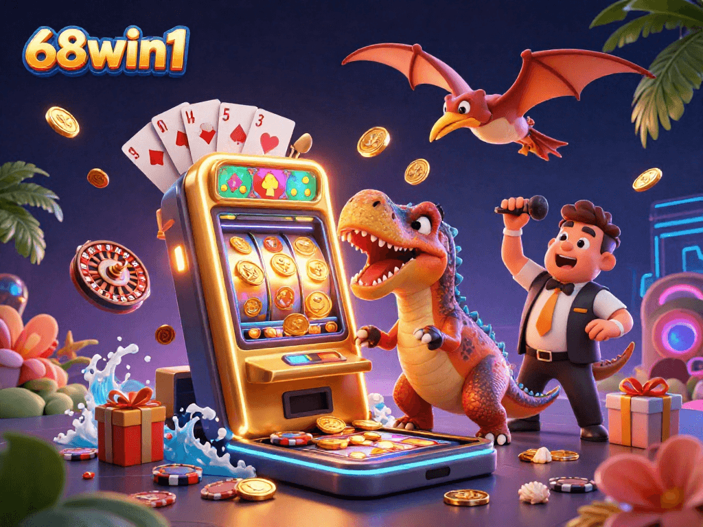 Experience the thrill of winning at 68win1 with dynamic casino gaming action featuring vibrant characters.