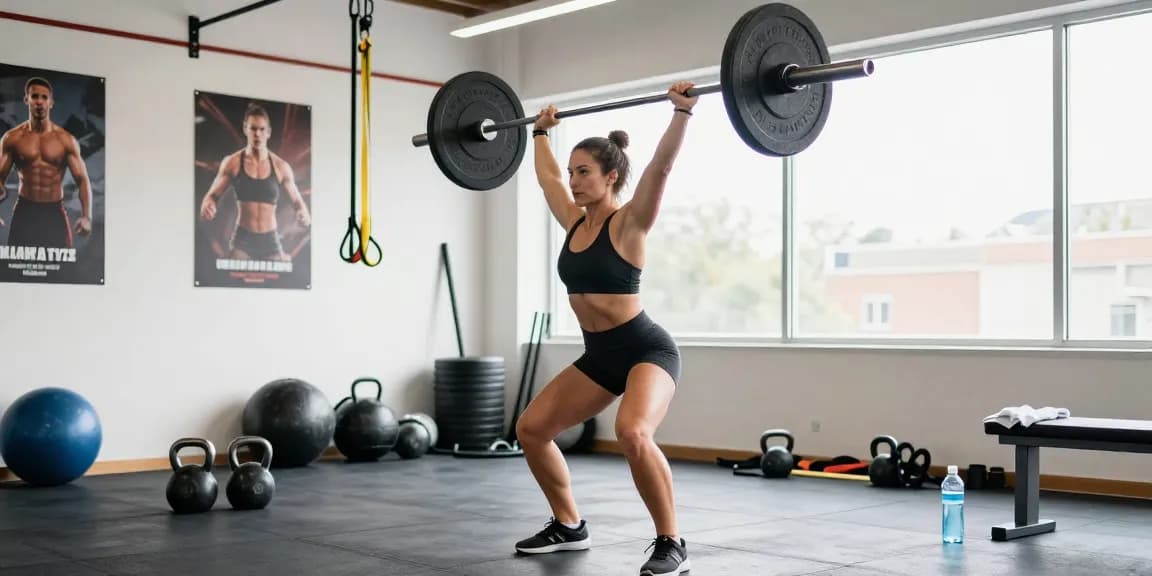 Anabolika Shop workout scene with a woman lifting weights in a vibrant gym, showcasing fitness dedication and strength.