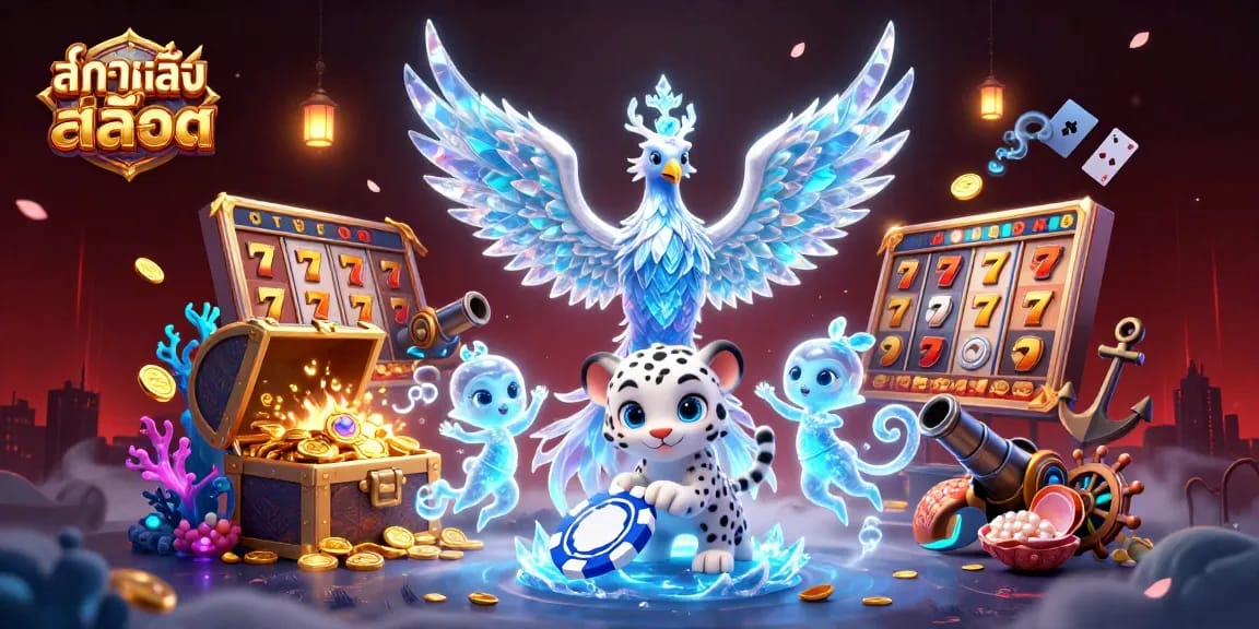 Engage with ทดลองเล่นสล็อต in a vibrant 3D casino scene featuring ice-themed characters and dynamic game elements.