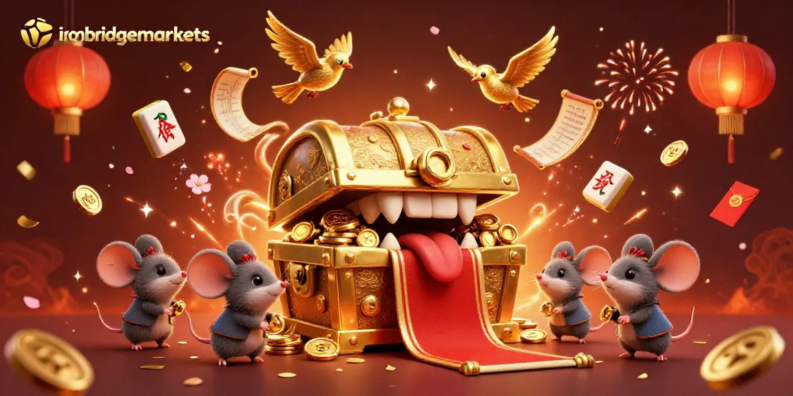 Engage in ironbridgemarkets gaming with adventurous mice and a golden treasure chest in a festive celebration.