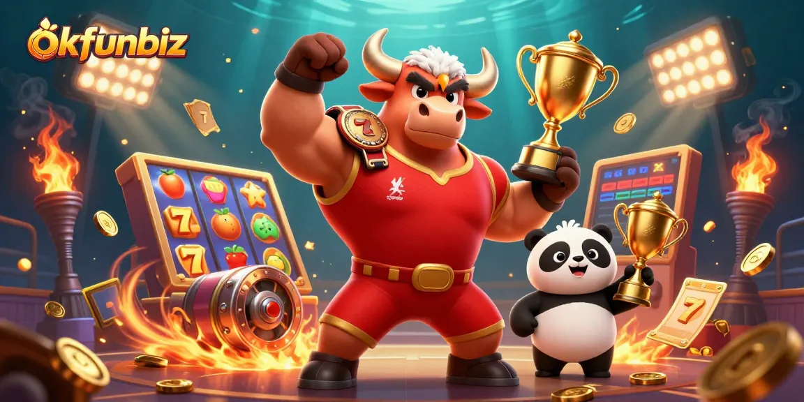 Exciting scene showcasing okfunbiz with playful characters celebrating casino wins.
