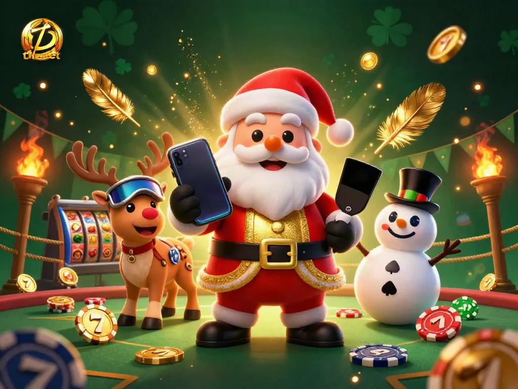 Experience thrilling slots at thabet with festive characters in a dynamic casino setting.